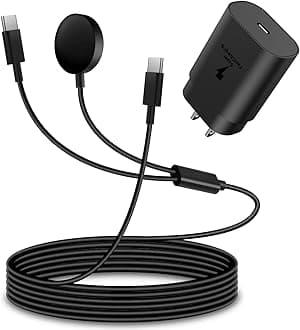 2 in1 Samsung Watch Charger,25W USB C Fast Charger Compatible with Galaxy Watch 8/7/6/6 Classic/5 Pro/5/4 /4 classic/3/Active2/1 and GalaxyS25/24/S23 /S22/21 Note/Z Fold 7(5ft)