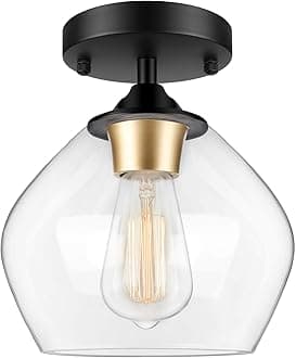 BesLowe Modern Semi Flush Mount Ceiling Light with Clear Glass Shade, Industrial Style, Black Finish with Gold Accent, Perfect for Kitchen, Hallway, Bedroom, Dining Room, Entryway, Foyer