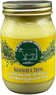The Beef Tallow Company | 100% Pure small batch pasture raised beef tallow infused with fresh rosemary & thyme | Saftey shrink sealed glasss jar | Locally sourced and made in the Hudson Valley | No