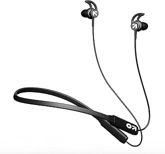 FXCharge Bluetooth Earphone with 32H Playtime, Dual Pairing Neckband, Zen™ ENC Mic, Type-C Fast Charging (5Mins=7.5Hrs), 14.2mm Bass Driver IPX5 Silicone Neck Band(Black)