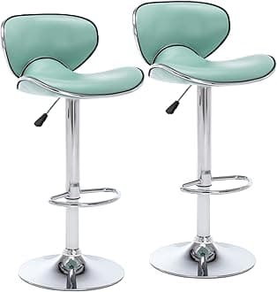Vogue Furniture Direct PU Leather Adjustable Bar Stools, Modern Swivel Airlift Barstools with Back, Armless Counter Height Chairs for Kitchen Dining Pub Cafe Set of 2 (Mint Green)