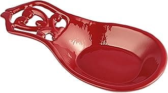 Spoon Rest, Cast Iron Spoon Holder for Cooking/Stove Top/Kitchen Counter, Heat-Resistant Utensil Rest for Spoons/Ladles/Tongs, Housewarming Vintage Decor, Stamen Pattern, Red