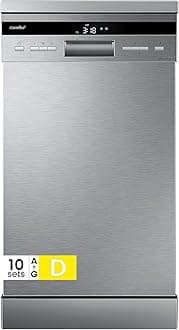 COMFEE' Slimline Freestanding Dishwasher CDWEF1036ESS-UK 45cm Wide With 10 Place Settings, Whisper Quiet 44dB, Auto Wash, Auto Open Drying, Energy Class D, Stainless Steel