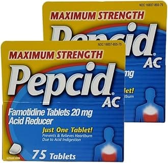 Pepcid AC Maximum Strength - Pack of 2 Boxes - 75 Tablets Per Box - 150 Tablets Total - Prevents & Relieves Heartburn Due to Acid Indigestion & Sour Stomach - 20mg of Famotidine