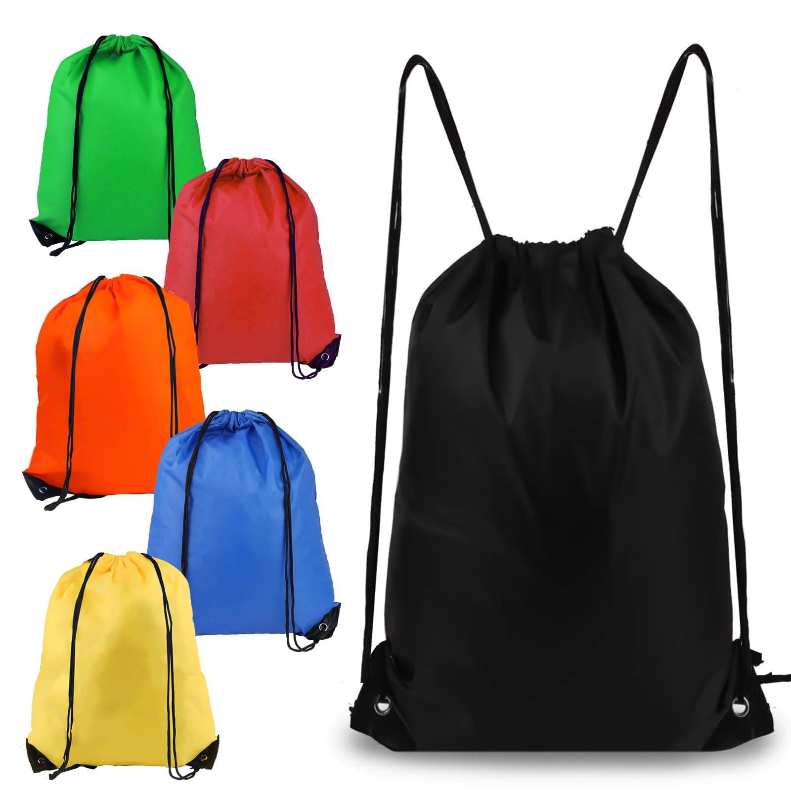 Drawstring Backpack 6Pcs Drawstring Gym Bags Black Draw String Bags Backpack for Sports, Gym, Travel, Swimming, Beach (6 Colors)