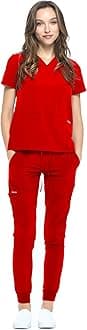 Jogger Scrubs for Women Set – V-Neck Scrub Top & Elastic Jogger Scrub Pants for Women 8 Pockets