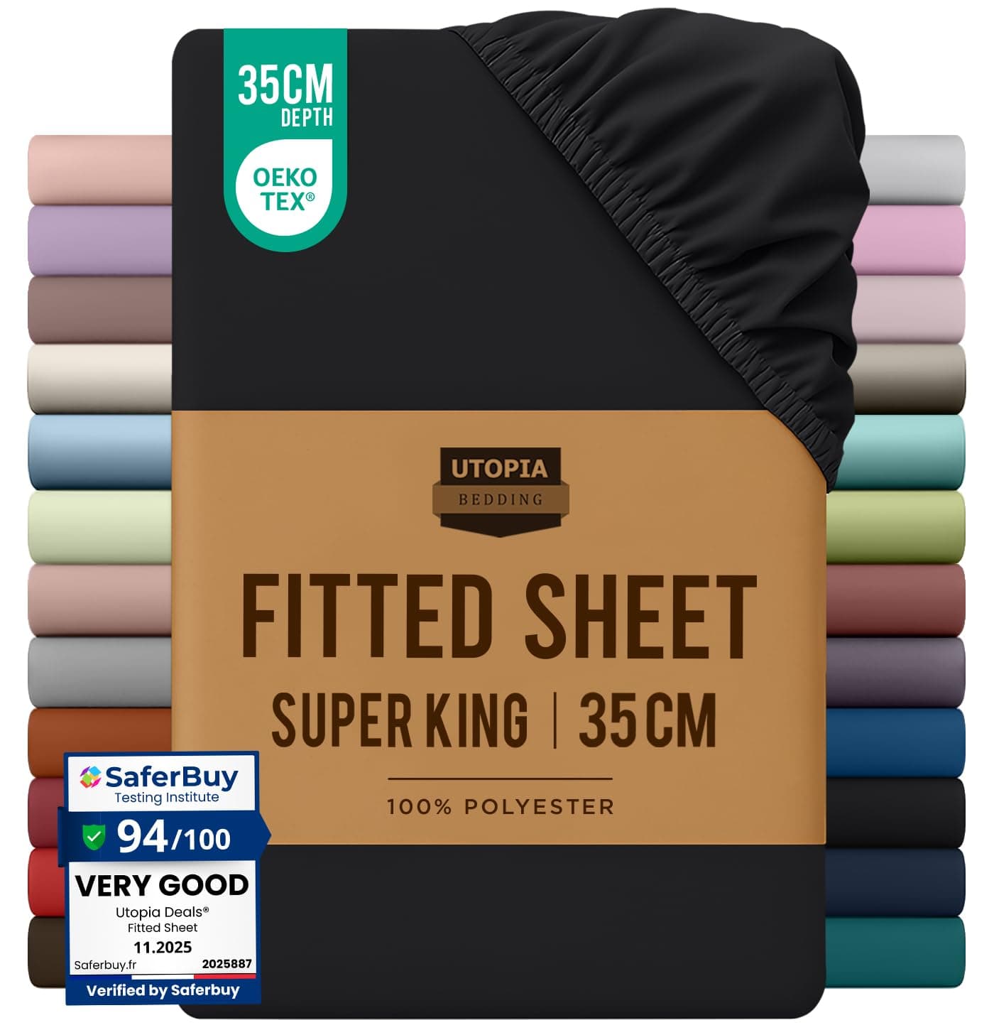 Utopia Bedding Fitted Sheet Super King, Black - Deep Pocket 14 inch (35 cm) - Easy Care - OEKO-TEX Certified - Soft Brushed Microfibre Fabric - Shrinkage and Fade Resistant - Bottom Sheet