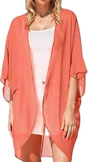 Moss Rose Women's Beach Kimono Coverup Sheer Chiffon Cover Ups, Casual Loose Open Front Cardigan Tops