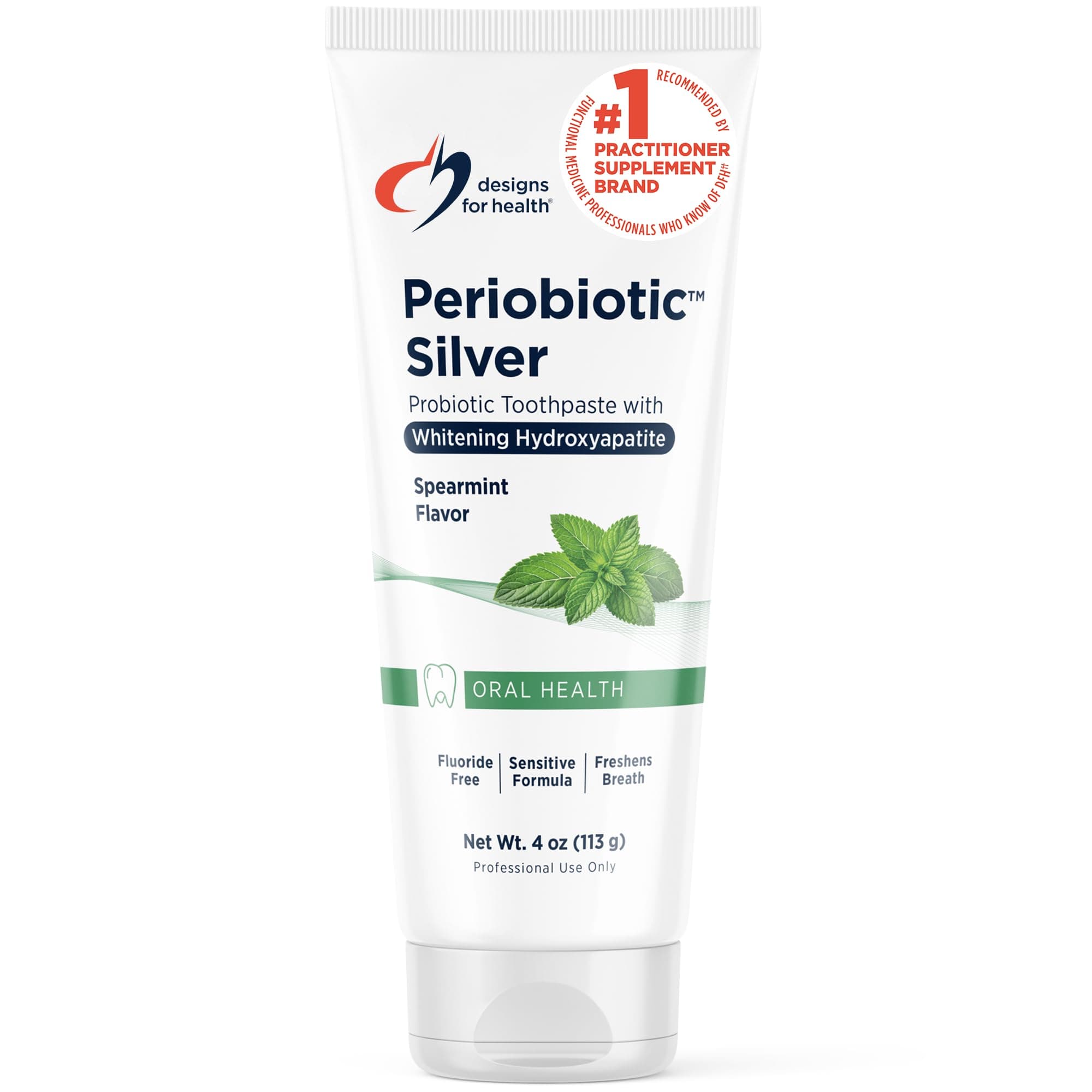 Designs for Health PerioBiotic Silver Hydroxyapatite Toothpaste - Fluoride Free Toothpaste with Oral Probiotics with Whitening Hydroxyapatite - Supports Gum Health & Remineralization (4oz Mint)