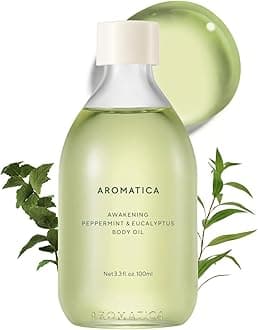 AROMATICA Awakening Body Oil Peppermint & Eucalyptus Aromatherapy Oils, Scented Body Oil, After Shower Natural Oil for Women, Non-Greasy Body Serum, Body Moisturizer for Dry Skin 3.38 fl. oz