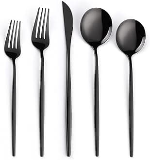 30-Pieces Utensil Set Flatware Set, Black Silverware Set for 6,Tableware Fine Dining Include Knives Forks and Spoons,Circular Fine Handle Cutlery Decorate Wedding Mirror Polished,Dishwasher