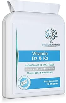 Vitamin D 3,000 IU & Vitamin K2 100ug MK7 Vegetarian Capsules - 90-Day Supply of Vitamin D3 Supplement Source of Cholecalciferol – Exclusively Manufactured in The UK for Maximum Absorption