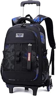 Camo Rolling Backpack for Boys Kids Backpack with 6 Wheels Wheeled School Bag Trolley Bookbag Black Blue