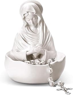 Lineshading Our Lady of Grace Statue Virgin Mary Keepsake Rosary Holder, 5" Blessed Mother Statues, Resin Relic, Catholic Gifts for Women Religious Home Decor