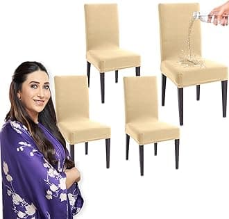 HOKIPO Dining Chair Cover Water-Resistant, Pack of 4, Beige (AR-4916-BGE*4)