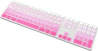 ProElife Ultra Thin Washable Extended Layout Silicone Keyboard Protective Cover Skin for Apple Mac Aluminum Wired Keyboard MB110LL/B (A1243) U.S Version/Function Keys/Numeric Keypad (Ombre Pink)
