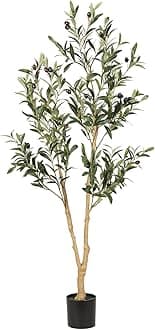 Realead 4ft Artificial Olive Tree, Fake Potted Olive Silk Tree, Tall Faux Olive Plants for Living Room Balcony Corner Home Office Decor