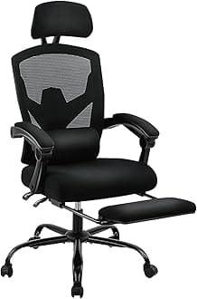 DUMOS Office Computer Desk Chair, Gaming Chairs for Adults, High-Back Mesh Rolling Swivel Reclining Chairs with Wheels, Comfortable Lumbar Support, Comfy Arms for Home, Office, Gaming, Student, Black
