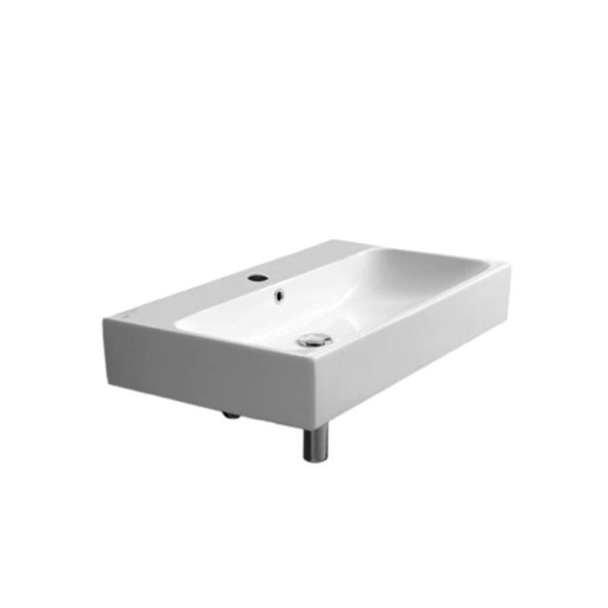 CeraStyle Pinto Rectangular Ceramic Wall Mounted/Vessel One Hole Bathroom Sink, White (080000-U)