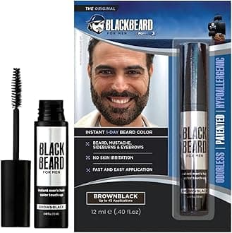 Blackbeard for Men Beard Color – 1-Day Beard, Mustache, Eyebrow, Sideburns Color – Temporary Facial Hair Tint - Hypoallergenic Beard Dye Alternative – Up to 45 applications – Brown/Black 1 Pack