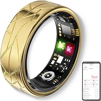 Smart Ring Fitness Tracker Sleep Tracking Heart Rate Monitor Pedometer, Waterproof Activity Tracker Fitness Ring Steps Counter, Gesture Controls for Short Video, 8 Days Last, Gold, #12