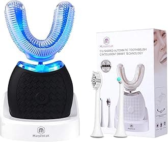 Ultrasonic U-Shaped Toothbrush for Teeth Whitening, Electric Toothbrush for Adults 360-degree Cleaning,3 Brush Heads, Wireless Charging and IPX7 Waterproof Kit for Travel or Home(Black)