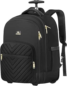MATEIN Wheeled Backpack, 18 Inch Large Water Resistant Laptop Backpack with Wheels, Carry On Business Roller Bag for Women, Trolley Suitcase for Adults to Travel, Overnight Work Bag for College, Black