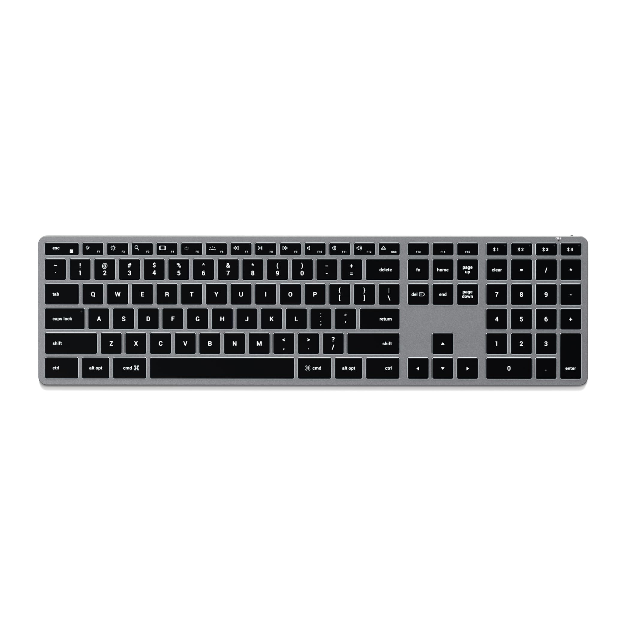 – Slim X3 Bluetooth Wireless Keyboard, US QWERTY Layout, Backlit Numeric Keypad, Multi-Device – For MacBook Air & Pro M5 M4 M3, Mac Mini, iPad Air & Pro, iMac and more – Space Grey