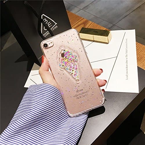 iPhone 7 / iPhone 8 Cute Case, Glitter Sparkle Bling Phone Case for girls with 3D Ice Cream [Flexible Soft, Slim Fit, Clear, Full Protective Cover] for iPhone 7 / iPhone 8 4.7 Inch (Transparent)