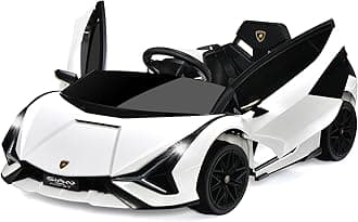 INFANS 12V Licensed Lamborghini Sian Kids Ride On Car with Parent Remote Control, Spring Suspension, MP3 Player, Electric Toy Roadster Carbon Fiber Textured for Toddler (White)