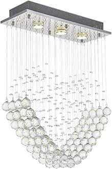 A1A9 Heart Shape Crystal Chandelier, Modern Crystal Romantic LED Ceiling Lights Fixture, Rectangle Flush Mount Pendant Lamp for Living Room, Bedroom, Dining Room, Hallway, L50cm W20cm H70cm [Energy Class A]