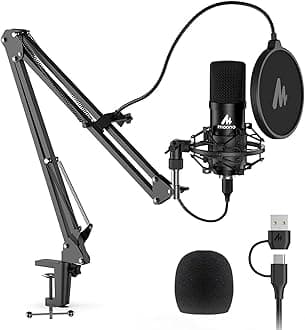 USB Microphone Kit 192KHZ/24BIT Plug & Play AU-A04 USB Computer Cardioid Mic Podcast Condenser Microphone with Professional Sound Chipset for PC Karaoke, YouTube, Gaming Recording