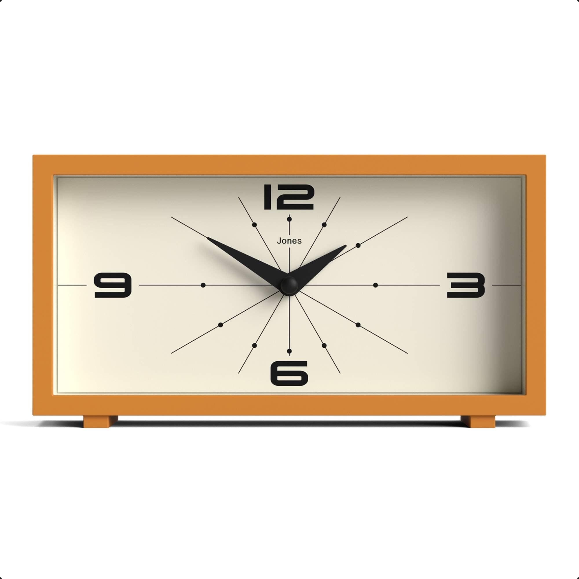 Odeon desk clock | Modern rectangular design | Mustard yellow | Stylish retro look for shelf, table, mantel or bedside