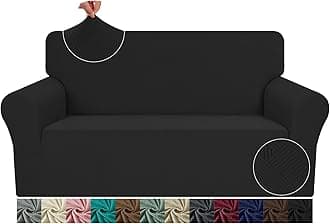 JIVINER Loveseat Slipcovers, 1 Piece Stretch Couch Covers for 2 Cushion Furniture Protector with Elastic Bottom for Kids Pets Jacquard 2 Seater Sofa Cover (Loveseat, Black)