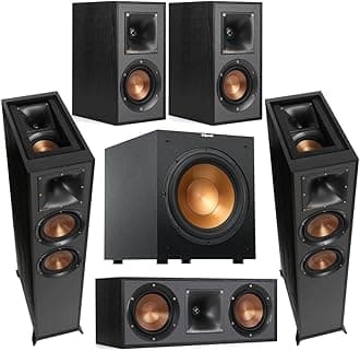 Klipsch Reference 5.1 Dolby Atmos Home Theater System with R-625FA Floorstanding Speakers, R-52C Center, R-41M Surrounds & R-12SW 12" Powered Subwoofer, Black (Speaker System + Subwoofer)