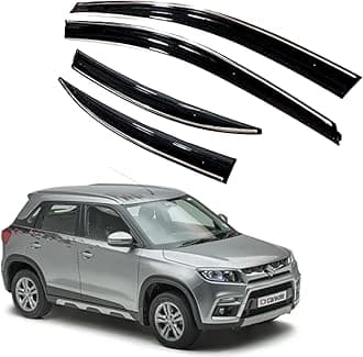 Premium Chromeline & Silverline Unbreakable Car Rear Window Wind Deflectors & Side Door Visor Rain Guard Compatible with (Maruti Suzuki Vitara Brezza (2016-2019))