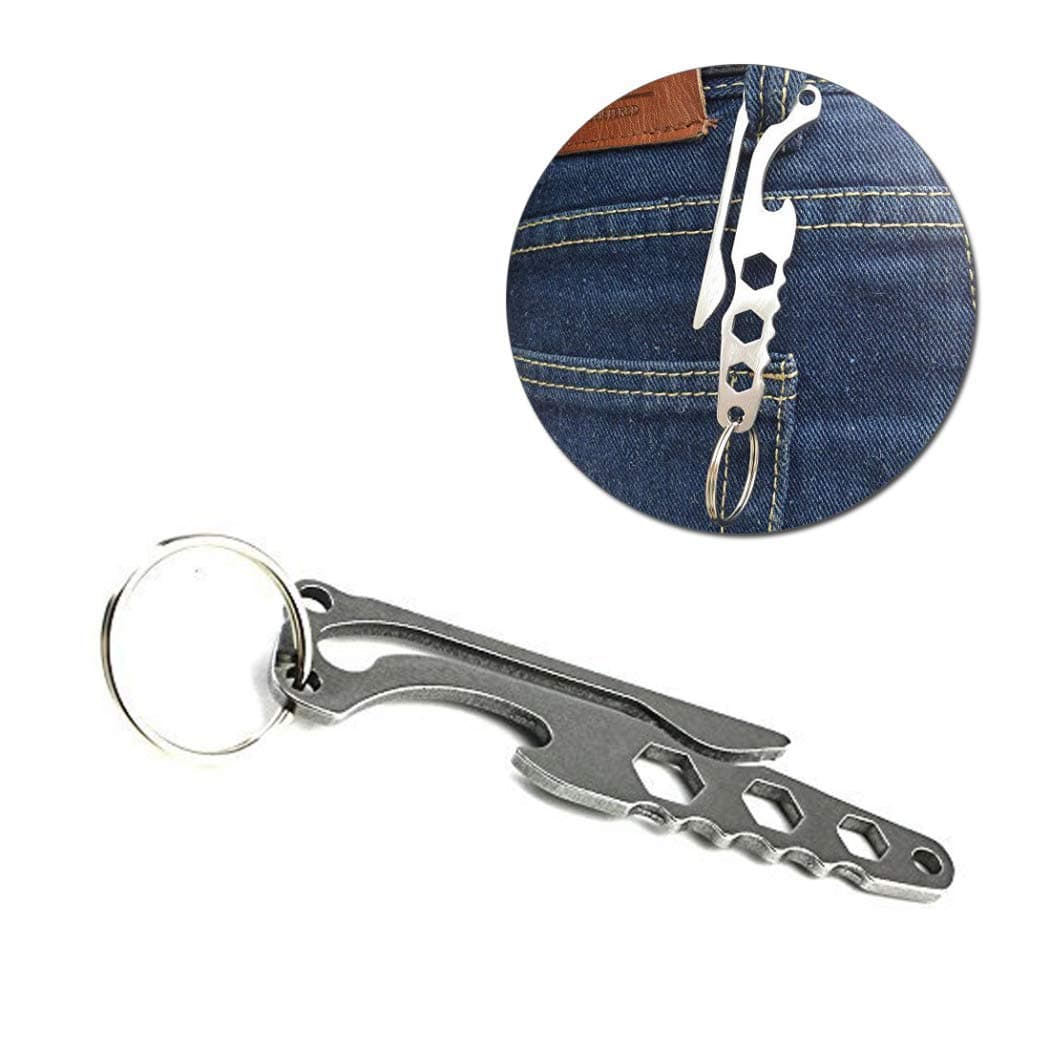 Hometu ’Pocket Multi-Function Stainless Steel Tool Keychain Bottle Opener Keychain Hook EDC Camping Survival Tools 1PC