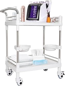 Mobile Utility Cart with Wheels Professional Medical Trolley Cart 220 Lbs Load Plastic and Stainless Steel Esthetician Storage Cart with Basins and Kegs for Beauty Salon Hospital Clinic Home