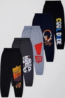 Boy's Cotton Regular Fit Printed Track Pants (Pack fo 5)