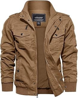 Men's Casual Cotton Military Bomber Jacket Winter Outerwear Windbreaker Cargo Jacket Multi Pockets