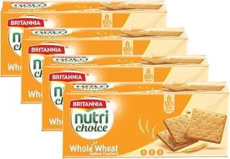 Britannia Nutri Choice Whole Wheat Salted Crackers 7.05oz (200g) - Healthy Breakfast & Tea Time Snacks (Pack of 4)
