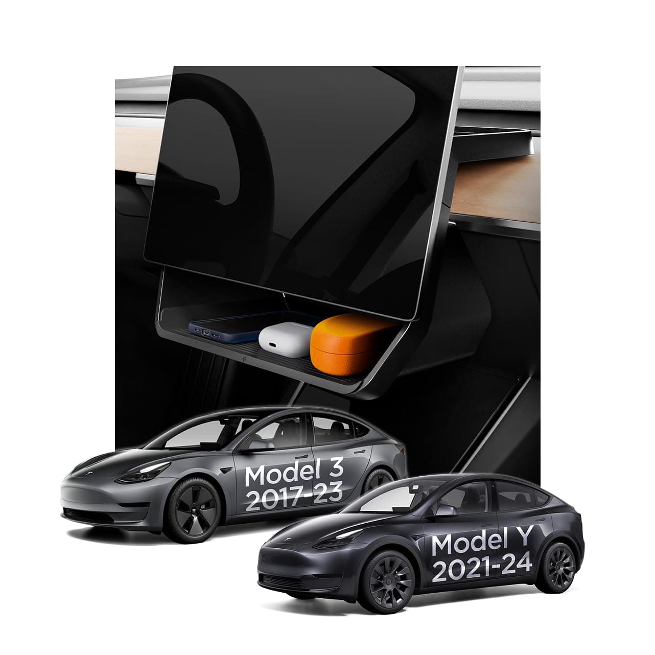 Spigen Under Screen Storage Organizer for Tesla Model Y (2020-2024) & Model 3 (2017-2023) [Not Compatible with Model Y Juniper 2025/26 & Model 3 Highland 2024/25]