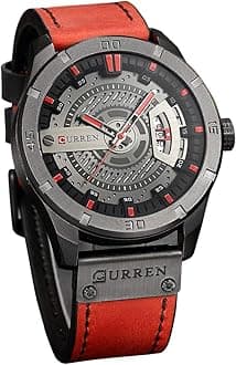 CURREN Quartz Watch For Men, Waterproof Analog Watches, Business Leather Strap Men's Wristwatch with Date 8301ï¼ˆblack-redï¼‰