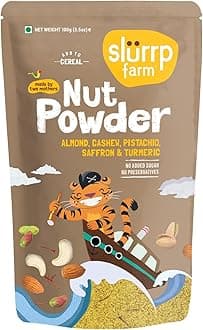 Nut Powder for Kids | Almond, Cashew, Pistachio with Saffron & Turmeric | No Added Sugar | Nutrient-Rich Mix for Cereal, Milk or Porridge | 3.52 Oz (100g)