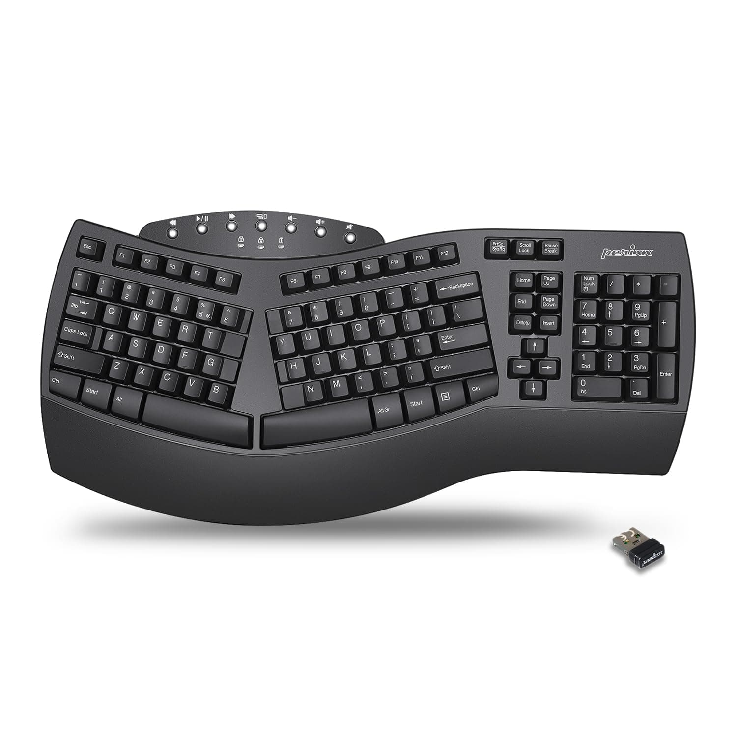Periboard-612B Wireless Ergonomic Split Keyboard with Dual Mode 2.4G and Bluetooth Feature, Compatible with Windows 11 and Mac OS X System, Black, US English Layout