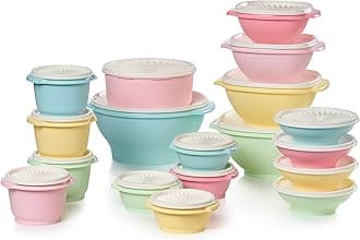 Tupperware Heritage Collection, 36 Piece Food Storage Container Set in Vintage Colors, Dishwasher Safe and BPA Free (18 containers, 18 lids)