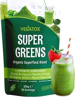 Super Greens Powder 250g | Ultimate Immune Support | Green Powder Superfood for Immunity, Energy and Detox | Vegan, 100% Natural & Alkaline | No Additives, No GMO, No Gluten, No Fillers | 50 Servings