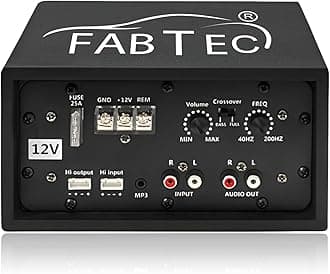 FABTEC 12V Dual Channel 120W Car Amplifier Stereo Power Mono Amp Audio, Bass Sub- Woofer kit, Monoblock, Black Body Encloser,Car Multi Channel Amplifier Class AB, Mosfet Dc Power Supply