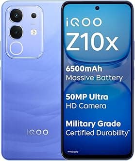 iQOO Z10x 5G (Ultramarine, 6GB RAM, 128GB Storage) | 6500 mAh Large Capacity Battery | Dimensity 7300 Processor | Military-Grade Durability