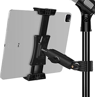 Peastrex Ipad Holder for Mic Stand, Tablet Phone Holder Micophone Music Stand Mount Adjustable Rotatabe with Super Handle Clamp for iPad Pro 12.9 Air Mini, Android, 4 to 15inch iPhones and Tablets